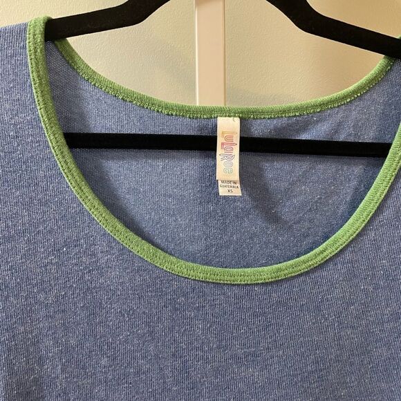 LuLaRoe Blue Tunic with Green Trim - Picture 2 of 3